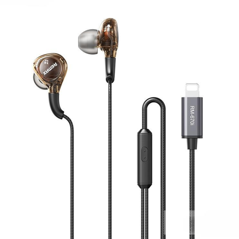 Tai nghe có dây REMAX RM-670 âm thanh HIFI chân dẹt dành cho IPh 7-14promax chống ồn, mic đàm thoại
