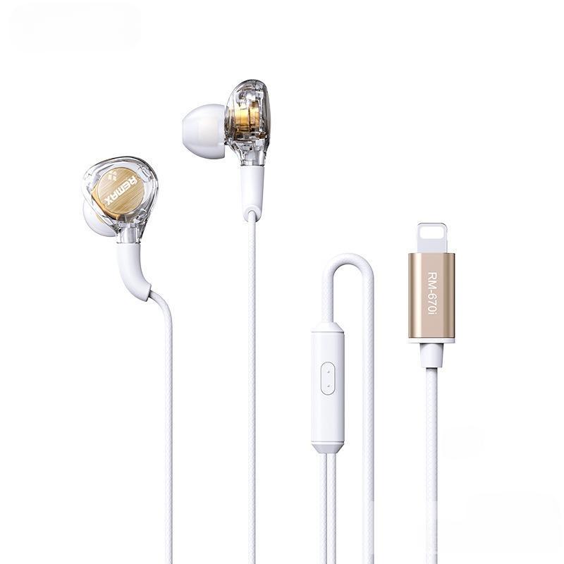 Tai nghe có dây REMAX RM-670 âm thanh HIFI chân dẹt dành cho IPh 7-14promax chống ồn, mic đàm thoại