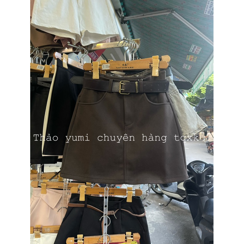 Chân váy dạ chữ A kèm đai QC chất siêu đẹp