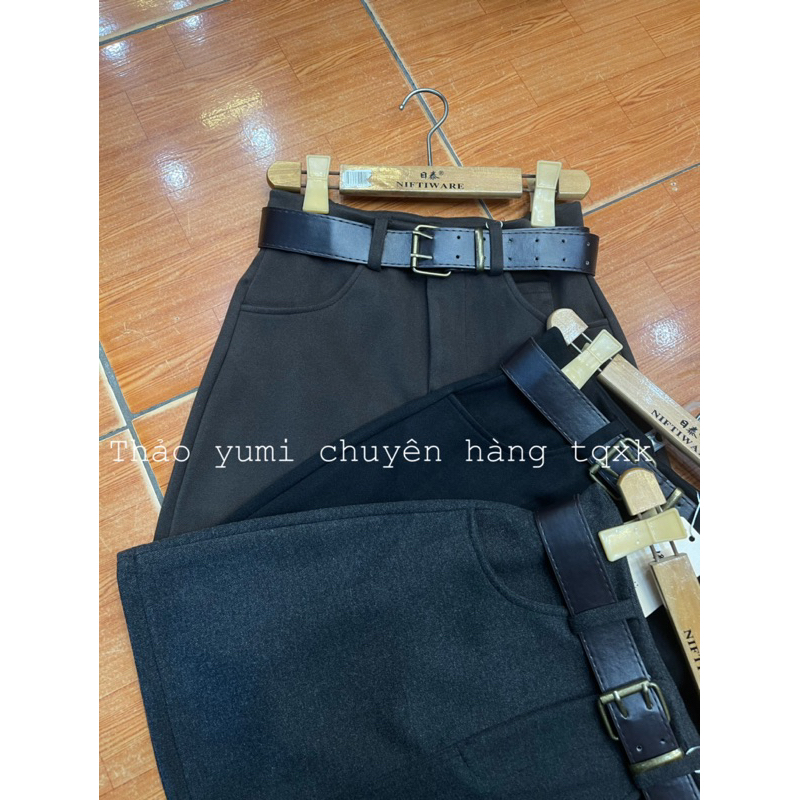 Chân váy dạ chữ A kèm đai QC chất siêu đẹp