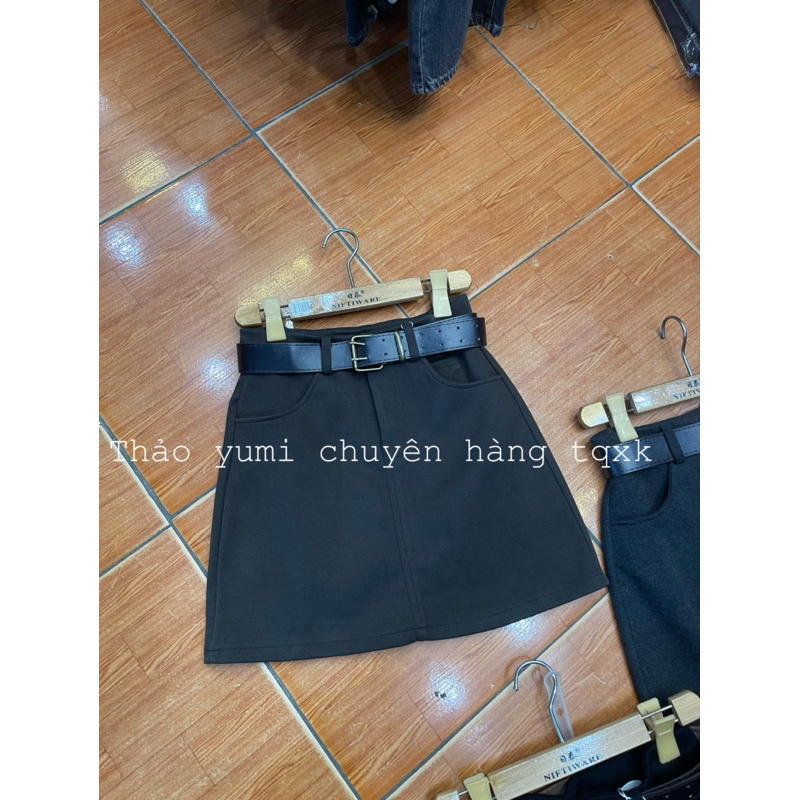 Chân váy dạ chữ A kèm đai QC chất siêu đẹp