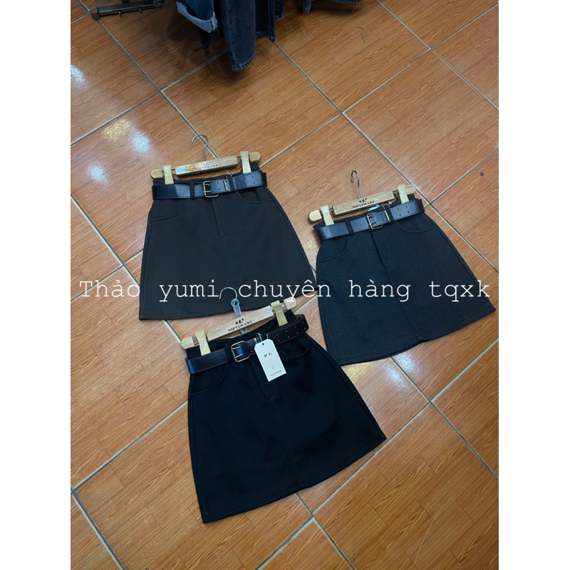 Chân váy dạ chữ A kèm đai QC chất siêu đẹp