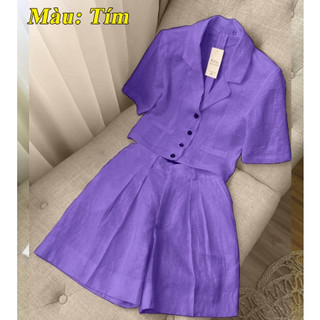 Set Bộ Nữ, Áo Cổ Vest, Quần Cộc, Bộ Tơ Xước Hàn, Mã R2
