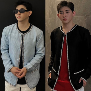 Áo Sơ Mi Khoác Chất Dạ Tweed Premium Chạy Viền Phối Nút Bọc Mr Smile 99 Shop SM111