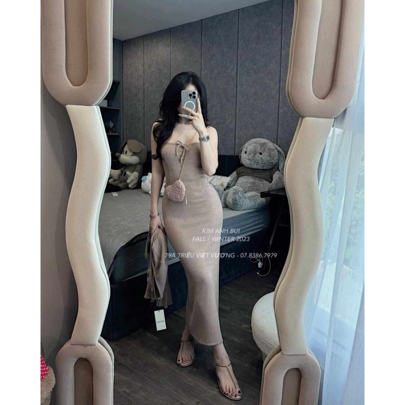 Sét váy 2 dây ôm body + áo cadigan tay loe