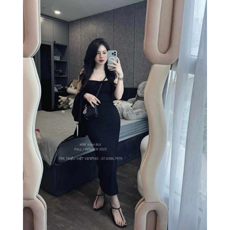 Sét váy 2 dây ôm body + áo cadigan tay loe