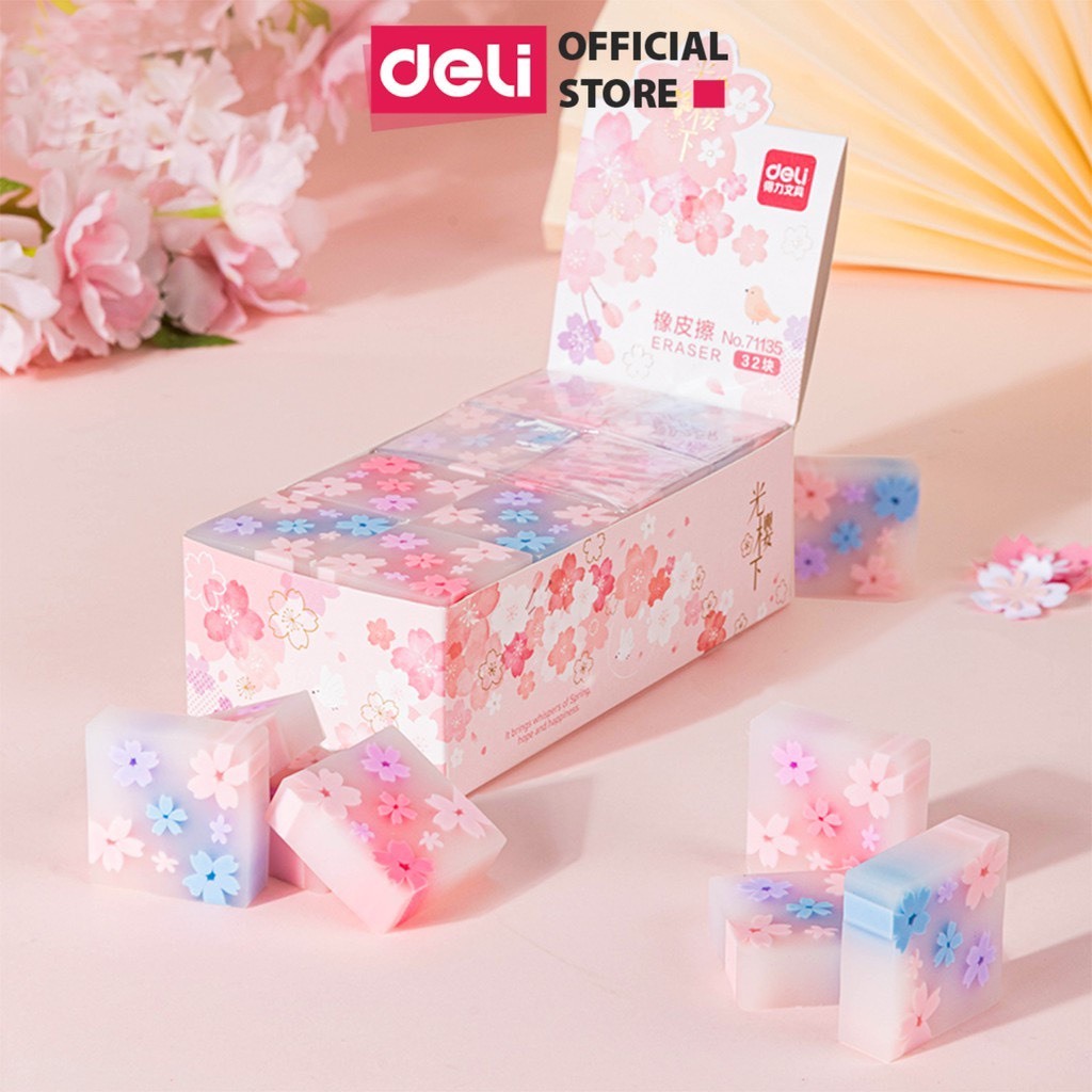 Gôm tẩy chì hình hoa anh đào Nhật Bản Deli 71135 - 1 viên - Xinh xắn, chất liệu an toàn, dành cho học sinh, sinh viên