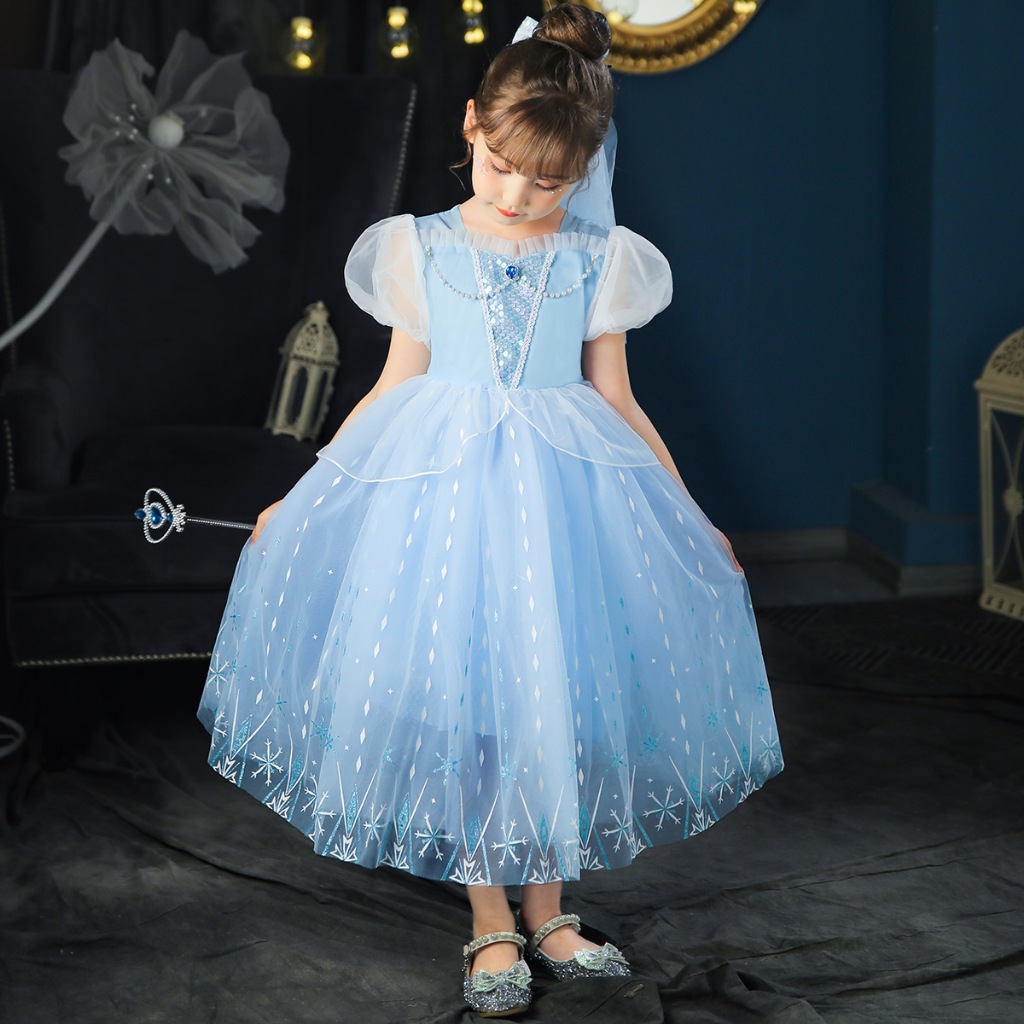 Váy công chúa Elsa màu xanh cho bé gái 3-11 tuổi - Mẫu mới Frozen 2