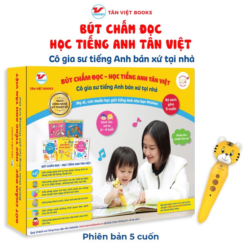 Bút chấm đọc - Học tiếng Anh Tân Việt - Bộ sách học tiếng Anh cho trẻ - Phiên bản 5 cuốn