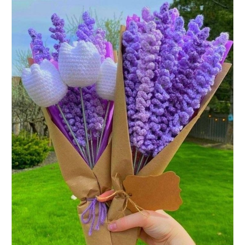 Bó Hoa len lavender tím handmade