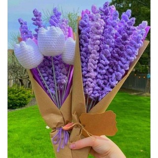 Bó Hoa len lavender tím handmade