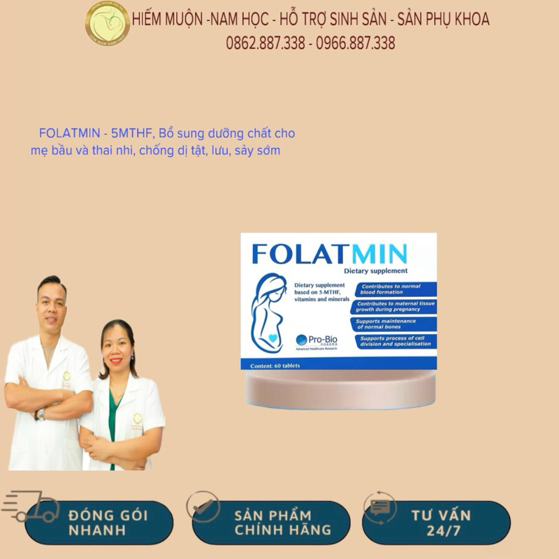 FOLATMIN - 5MTHF, Bổ sung dưỡng chất cho mẹ bầu và thai nhi, chống dị tật, lưu, sảy sớm