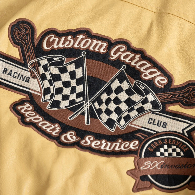 ÁO KHOÁC DA BOMBER THÊU HÌNH RETRO