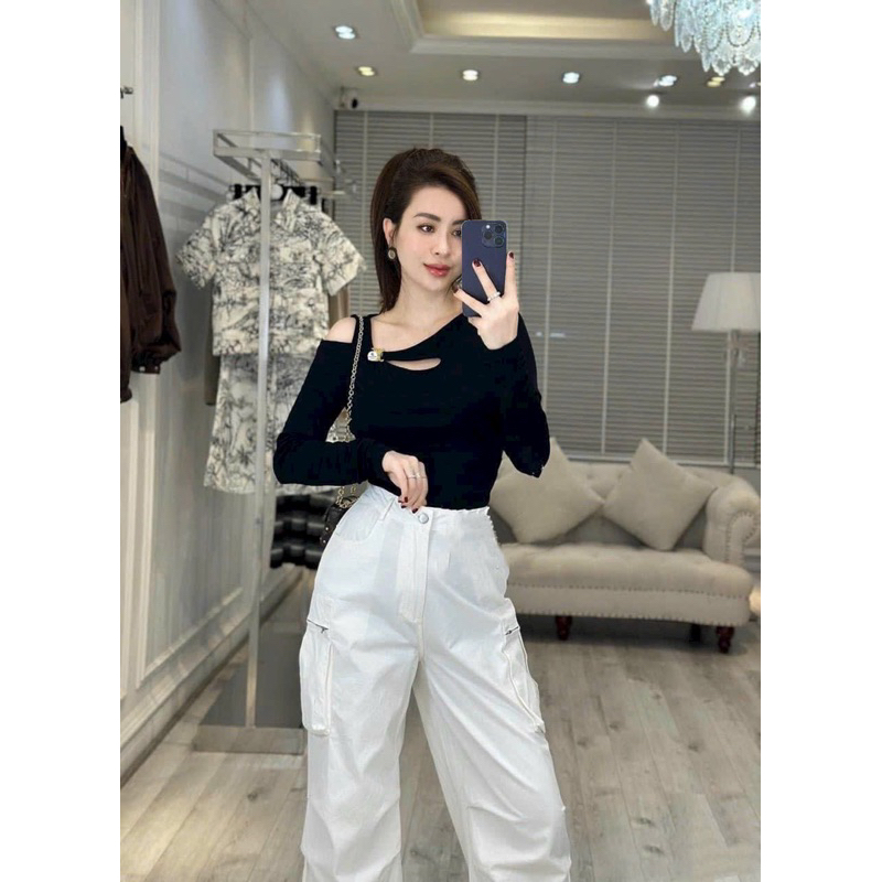 ÁO THUN TRỄ VAI KIỂU KHOÉT CHẤT THUN BOZIP CO GIÃN MẠNH MS11380