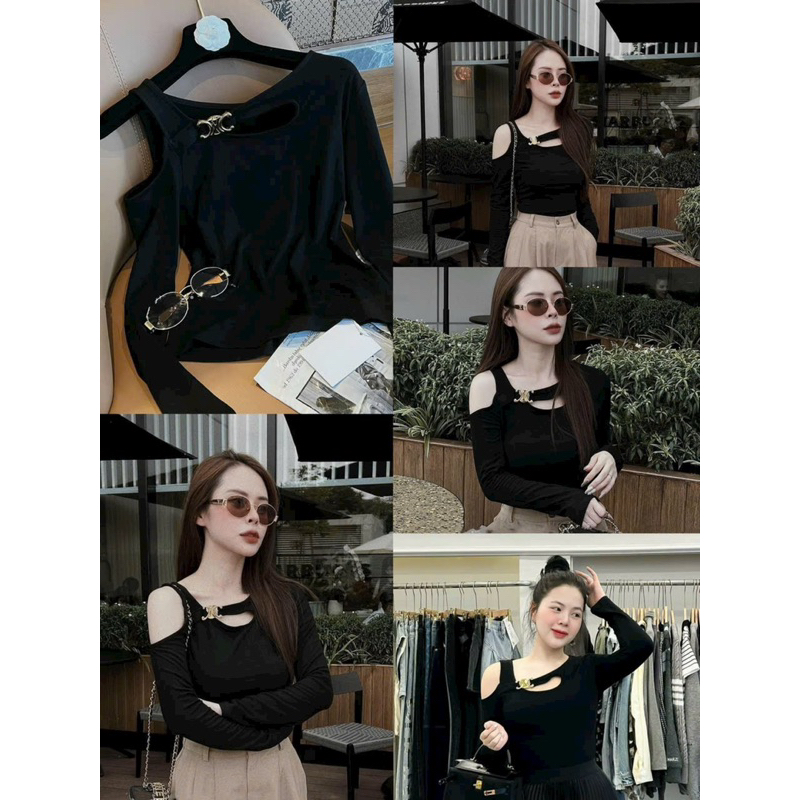 ÁO THUN TRỄ VAI KIỂU KHOÉT CHẤT THUN BOZIP CO GIÃN MẠNH MS11380