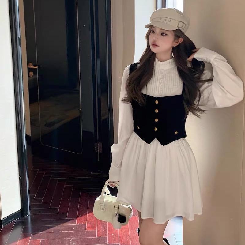 Set Cara Đầm Sơmi Phối Ghile