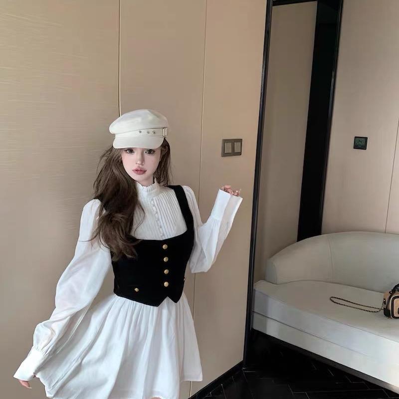 Set Cara Đầm Sơmi Phối Ghile