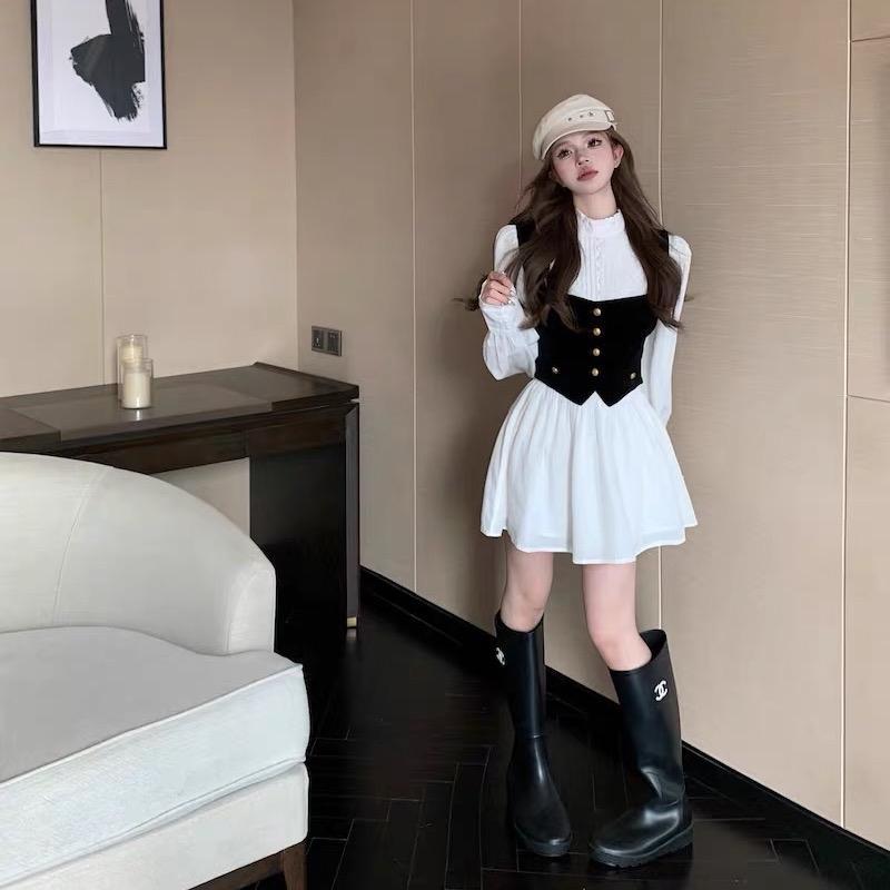 Set Cara Đầm Sơmi Phối Ghile