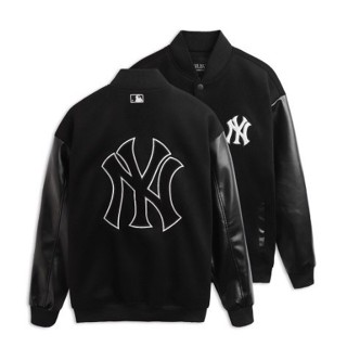 Áo Khoác Bomber MLB NY Phối Tay Da Chất Dạ Cao Cấp-Áo Bomber Ny Thêu Hàng Đẹp Chuẩn Form
