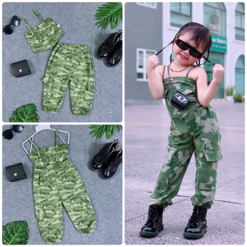 Bộ Thời Trang Cá Tính Áo Lệch Vay Khoá Phối Quần Lính Ống Túm Độc Đáo