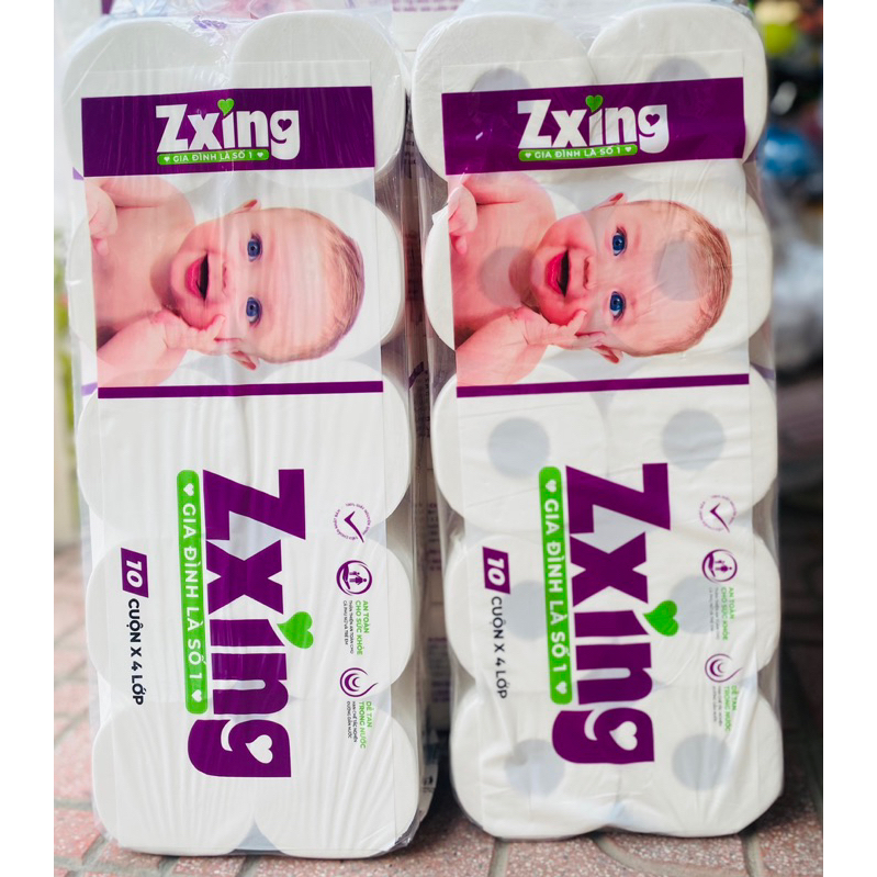 Giấy vệ sinh zxing em bé bịch 10 cuộn 4 lớp