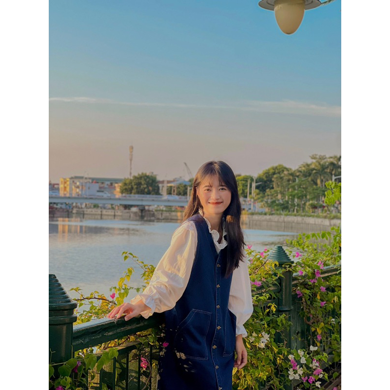 Áo Váy Jean Sát Nách Dài Dáng Dài Nút Cài Cá Tính. Đầm Jean Dáng Rộng Phong Cách Hàn Quốc