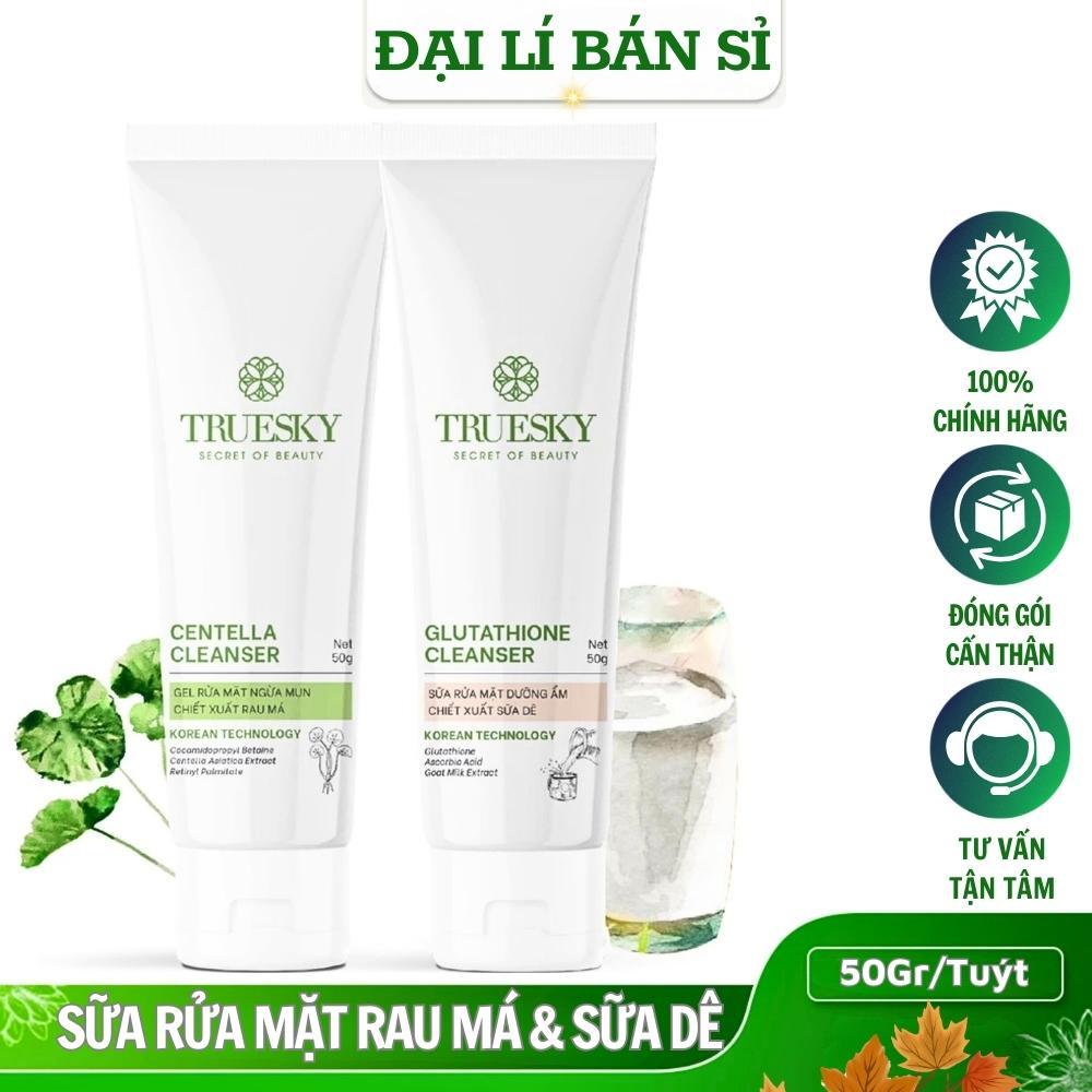 Sữa Rửa Mặt Truesky chính hãng 50ml Srm Rau Má Sữa Dê Cấp Ẩm Trắng Da Dịu Nhẹ Cho Da Khô Thường Nhạy Cảm Hỗn Hợp Dầu Mụn