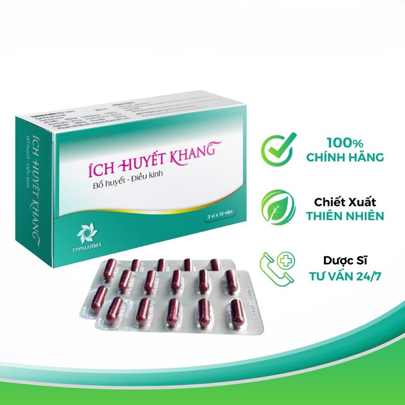 Viên Uống Ích Huyết Khang Giảm Rối Loạn Kinh Nguyệt Không Đều, Đau Bụng, Bổ Huyết Điều Kinh An Toàn Hộp 30 Viên