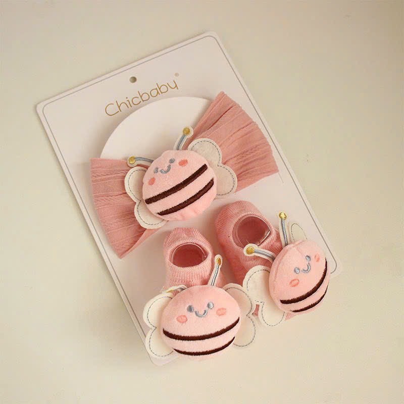 Set băng đô Turban kèm tất hình con ong dễ thương cho bé sơ sinh