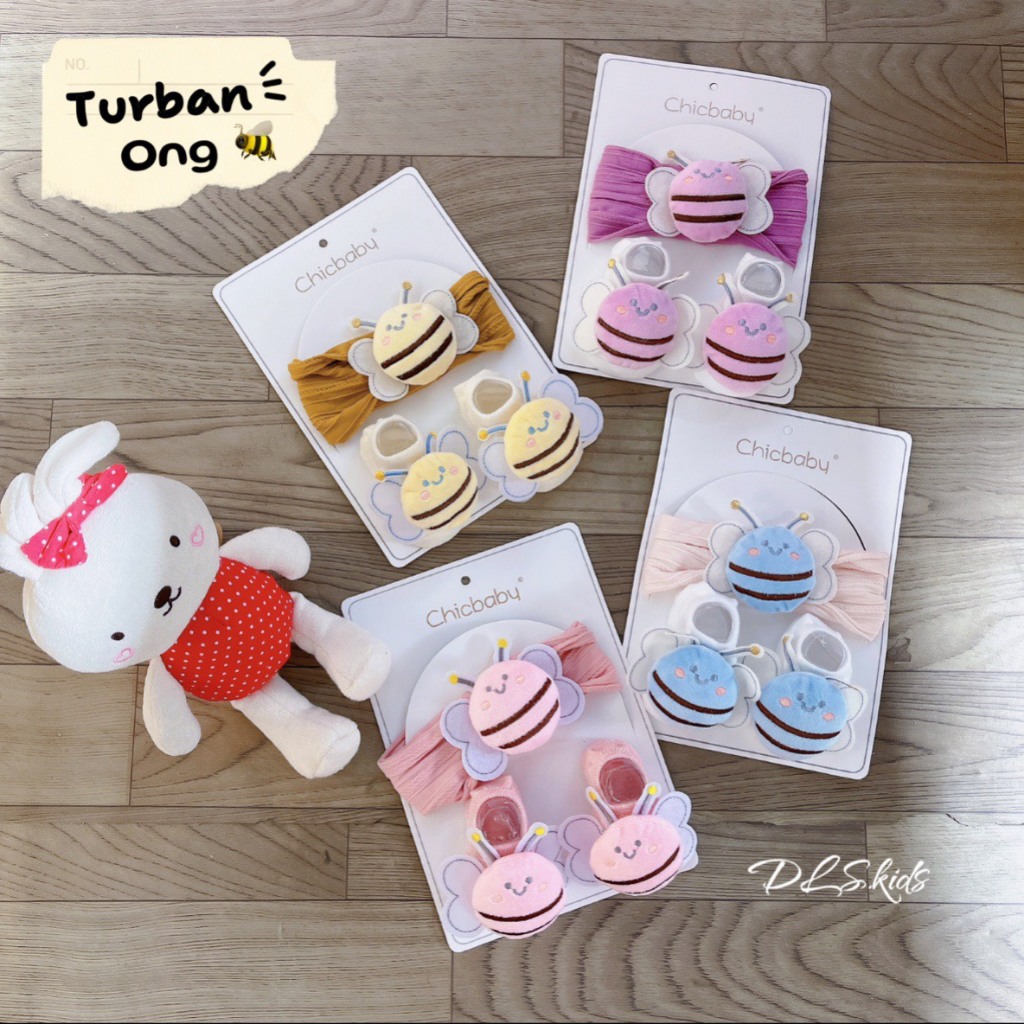 Set băng đô Turban kèm tất hình con ong dễ thương cho bé sơ sinh
