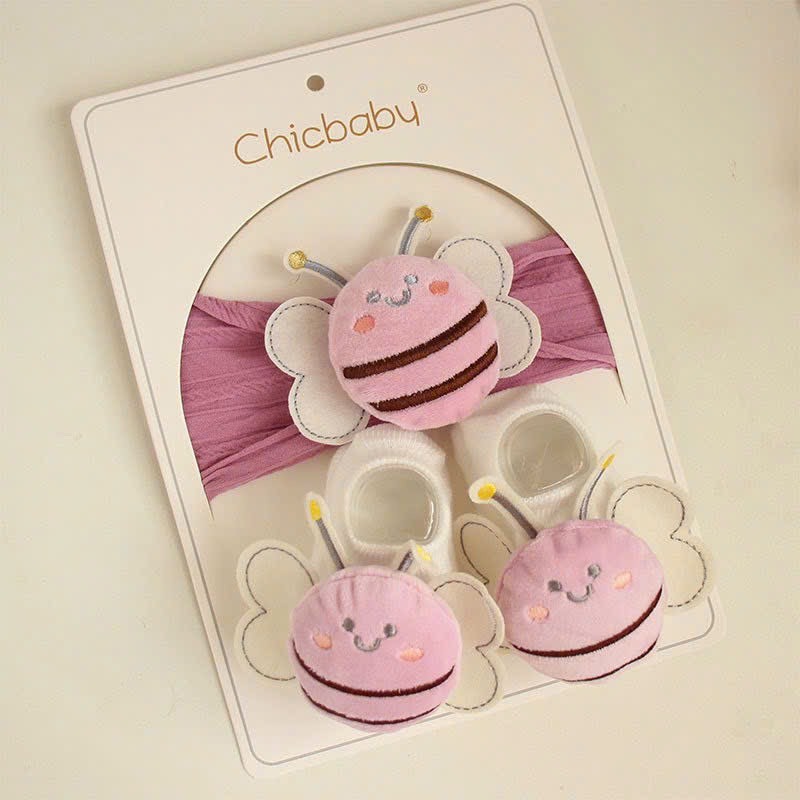 Set băng đô Turban kèm tất hình con ong dễ thương cho bé sơ sinh