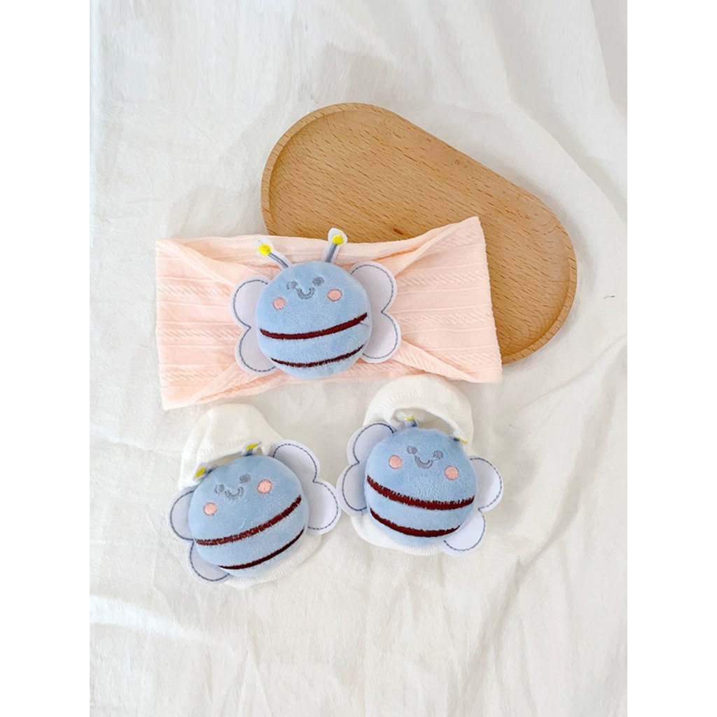 Set băng đô Turban kèm tất hình con ong dễ thương cho bé sơ sinh