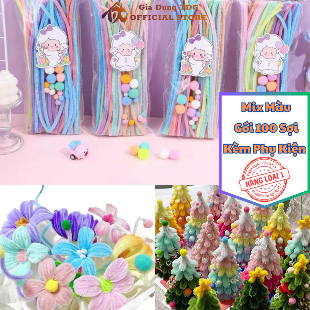 Kẽm Nhung Làm Cây Thông Noel Giáng Sinh Cành Mix Màu Kèm Phụ Kiện Dây Kẽm Nhung Làm Hoa Trang Trí Decor Loại 1