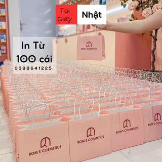 In túi giấy theo yêu cầu , túi giấy kraft mini , đựng son , mĩ phẩm , đựng quần áo , màu trắng, hồng