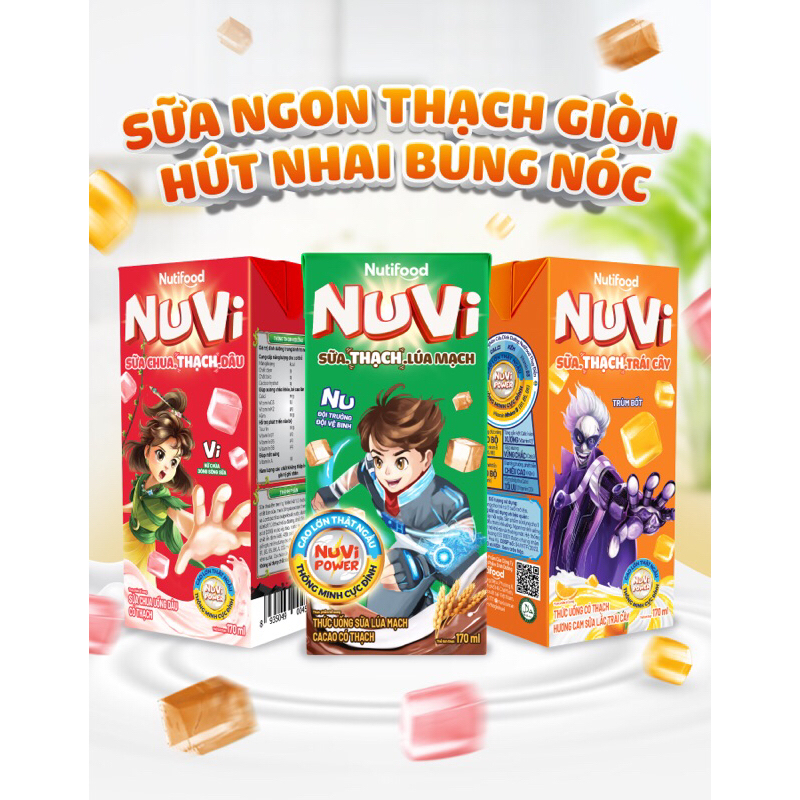 [Hàng Mới]Sữa Có Thạch Nuvi Lúa Mạch Socola/Dâu Thạch/Cam Thạch 170ml