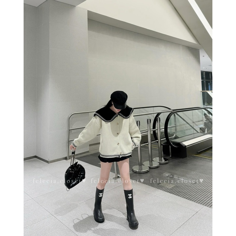 Áo cardigan len cổ sen