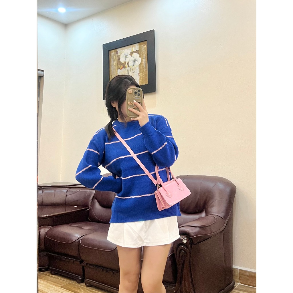 Áo sweater Len Kẻ Sọc Màu Xanh Dương Phong Cách Đường Phố  - insta: pass.dosinhvien