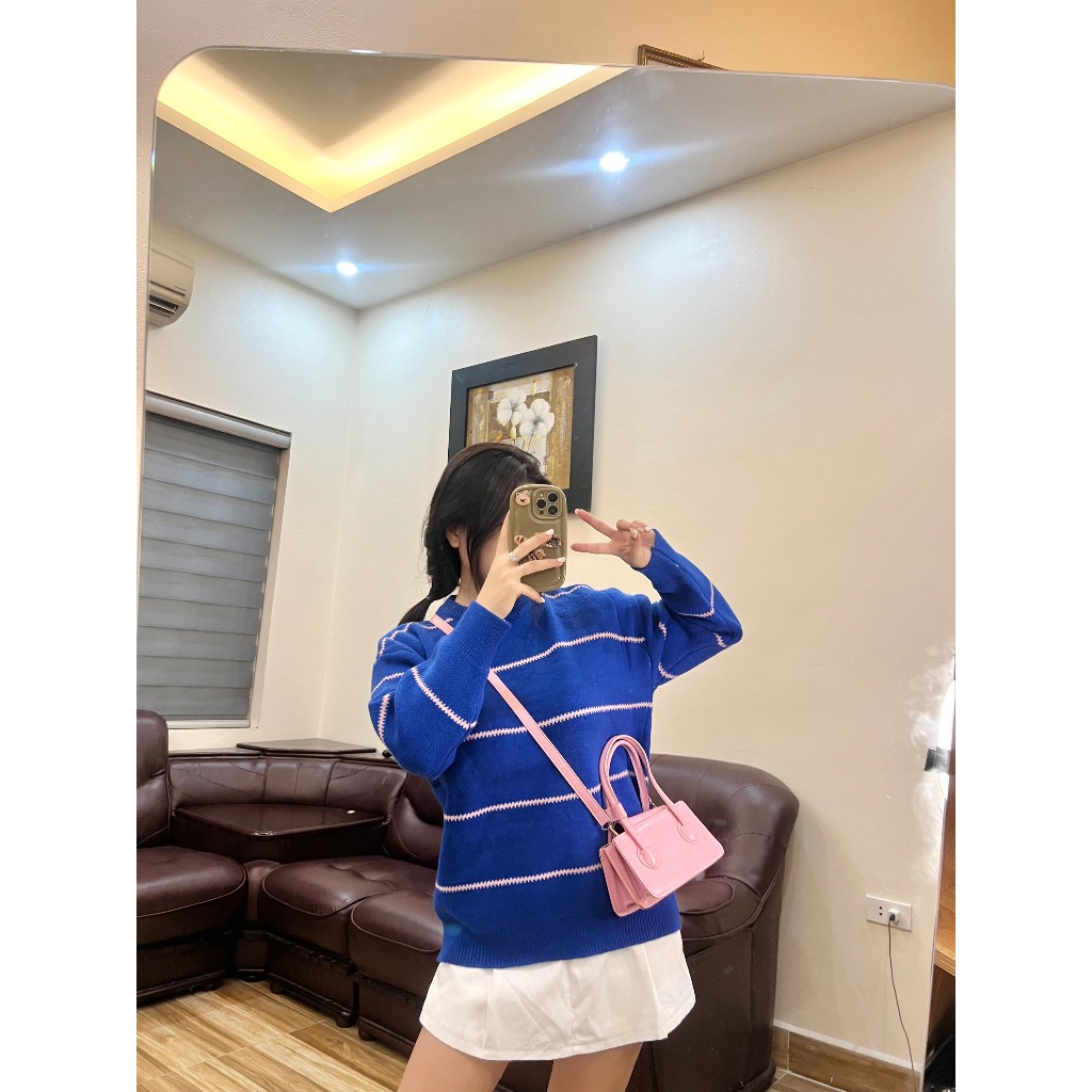 Áo sweater Len Kẻ Sọc Màu Xanh Dương Phong Cách Đường Phố  - insta: pass.dosinhvien
