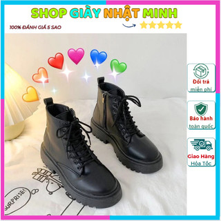 Giày bốt ulzzang cổ cao khoá sườn chất da pu cực xinh- boots nữ da lì cao cấp