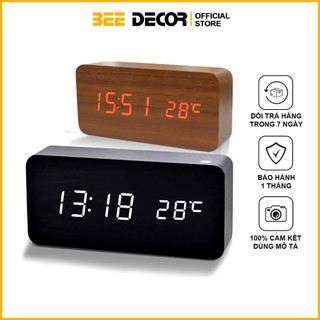 Đồng hồ báo thức để bàn màu gỗ LED Decor trang trí bàn học, bàn làm việc - Đồng hồ để bàn hiển thị Nhiệt độ, ngày tháng