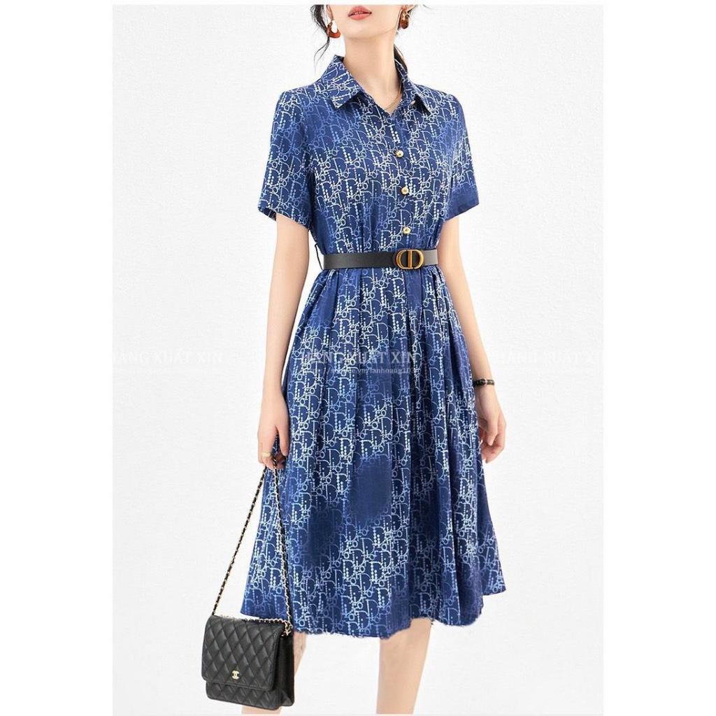 Đầm váy sơ mi họa tiết sang chảnh kèm belt
