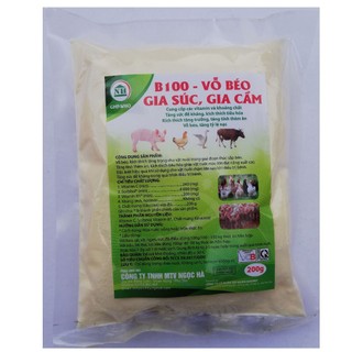 1 Gói B100 - VỖ BÉO GIA SÚC, GIA CẦM, CHÓ MÈO 200g Kích thích tăng trọng, tăng tính thèm ăn, vỗ béo, tăng tỷ lệ nạc
