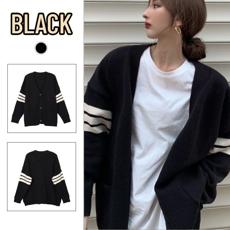 Áo khoác len mỏng cardigan tay dài 3 sọc - Hồng clothing