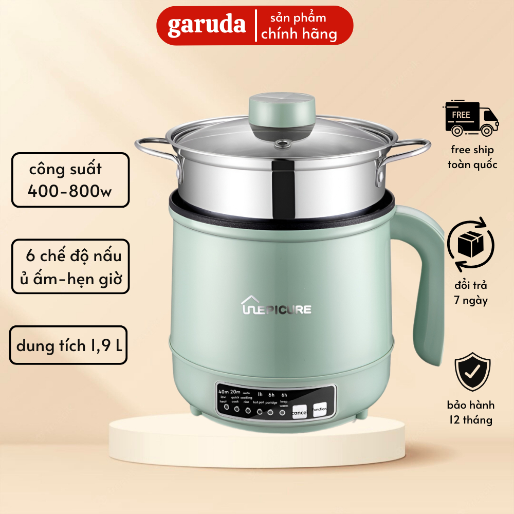 Nồi điện đa năng thông minh epicure dung tích 1,9L chính hãng GARUDA, tự động ngắt, công suất 800W, 6 mức nhiệt