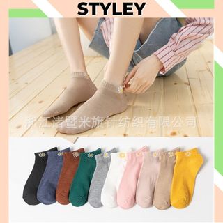 Tất nữ cổ thấp phong cách hàn quốc dễ thương, Vớ nữ in hình hoa cúc cute chất cotton thoáng mát chống hôi chân P011