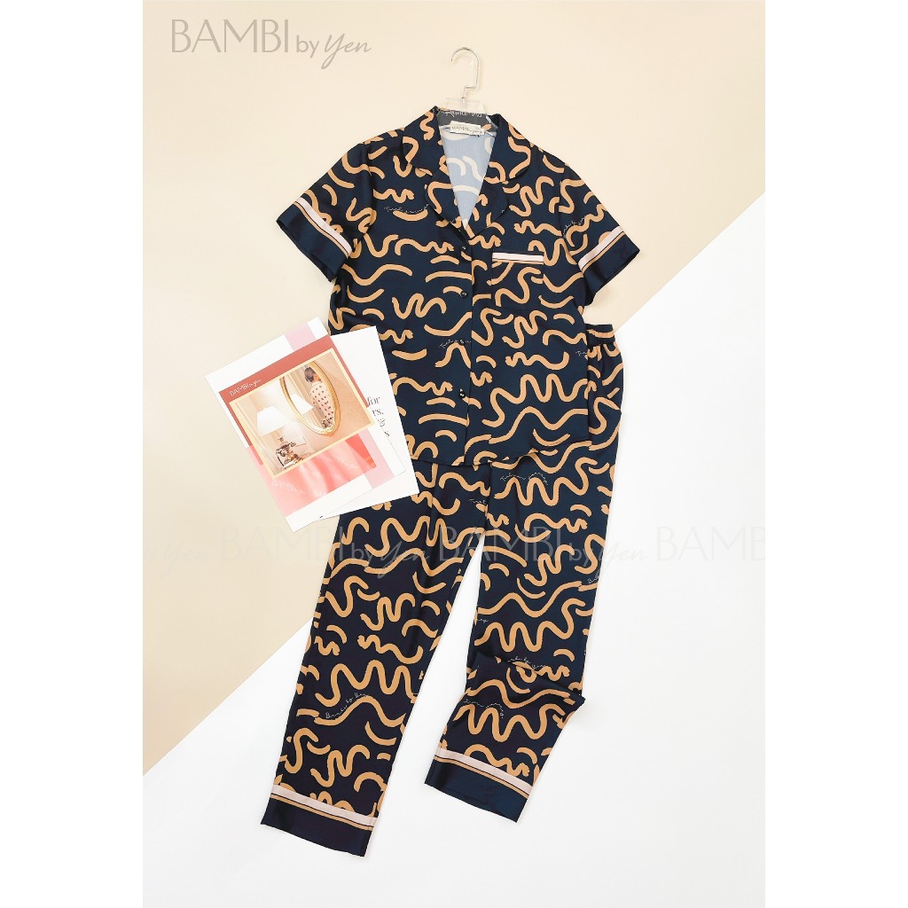 Bộ đồ nữ Bambi by yen quần dài tay cộc cổ pyjama hoạ tiết M912 -BB560