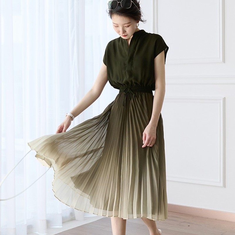 Đầm váy voan dập li màu ombre hàng quảng châu hottrend Xiny D2023