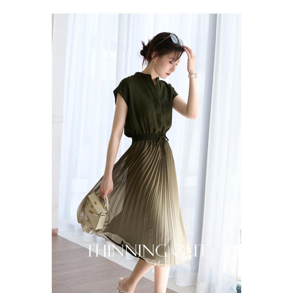 Đầm váy voan dập li màu ombre hàng quảng châu hottrend Xiny D2023