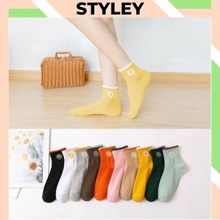 Tất nữ style hàn quốc cute dễ thương, Vớ nữ cổ cao chất liệu cotton co dãn 4 chiều thoáng mát Styley P009