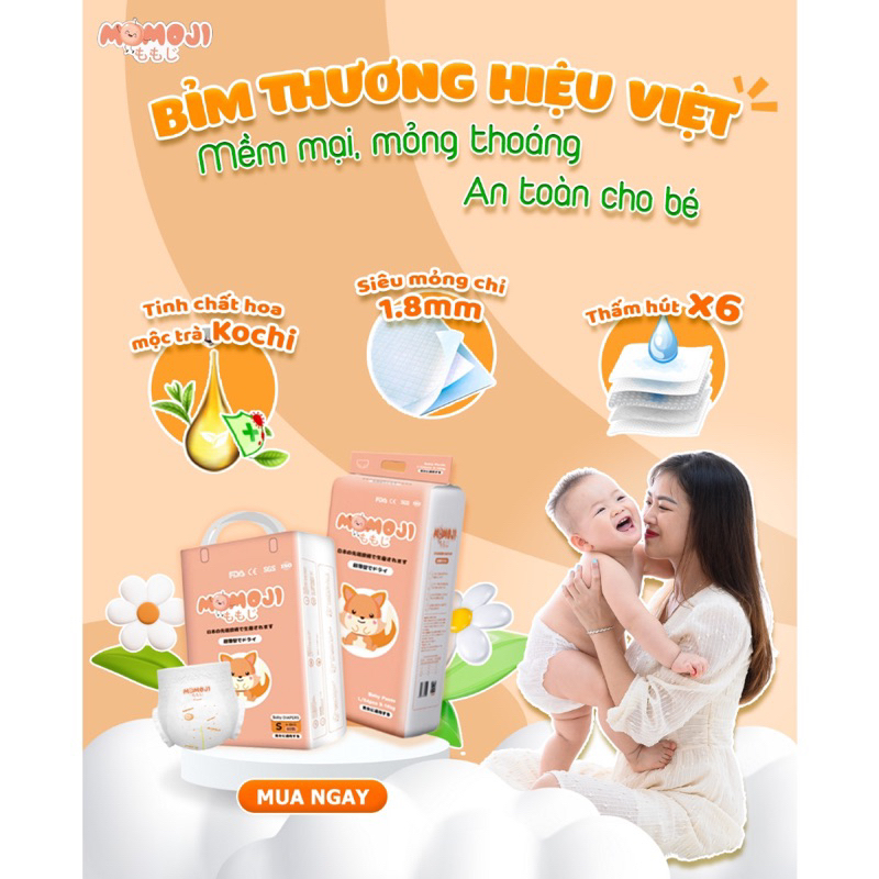 Combo 2 Tã quần/Dán Momoji Nhật Bản thoáng khí, thoát ẩm tốt giúp da bé khô thoáng